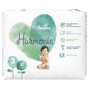 Pampers Harmonie Couches Bébé Taille 3 : 6-10 kg - 31 couches 