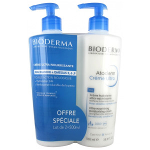 Bioderma Atoderm Crème Ultra Crème Hydratante Ultra-Nourrissante - Lot de 2 x 500 ml