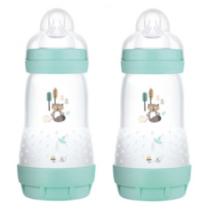 MAM Easy Start 2 Biberons Anti-Colique Couleurs de la Nature 260 ml 2 Mois et + Débit 2 - Couleur : Aqua
