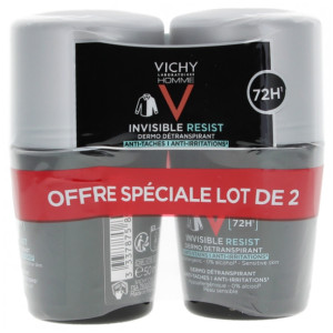 Vichy Homme Déodorant Invisible Resist Dermo-Détranspirant 72H Roll-On - Lot de 2 x 50 ml