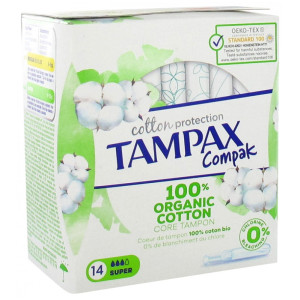 Tampax Compak Cotton Protection Super 100% Coton Bio - 14 Tampons