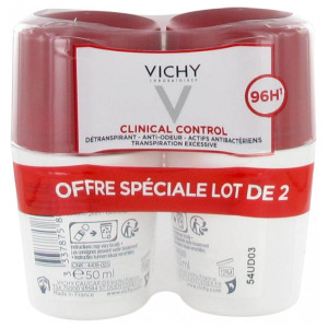 Vichy Déodorant 96H Clinical Control Détranspirant Anti-Odeur Roll-On - Lot de 2 x 50 ml