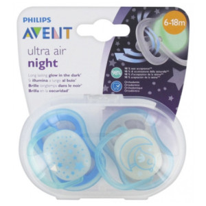 Avent Ultra Air Nighttime Sucettes Orthodontiques 6-18 Mois - 2 sucettes 