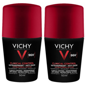 Vichy Homme Clinical Control Déodorant Détranspirant Anti-Odeur 96H Roll-On - Lot de 2 x 50 ml